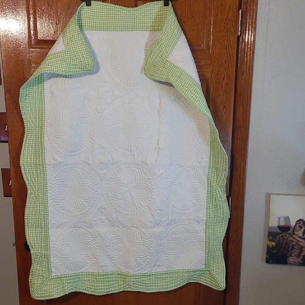 Soft Lime Green and White Quilted Baby Blanket